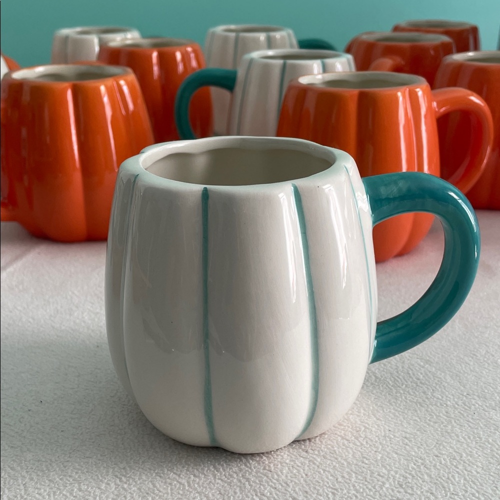 🍁🎃 Cream and Teal Pumpkin Mug 🎃🍂